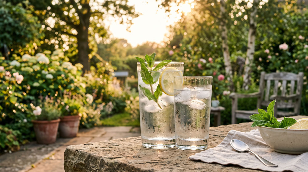 Glas Wasser mit Minze und Zitrone